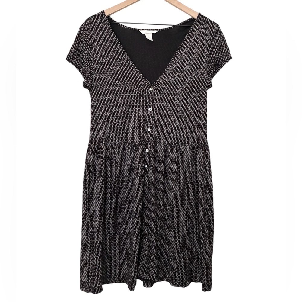 H&M V-Neck Short Sleeve Button Front Midi Dress Y2K Grunge Lightweight